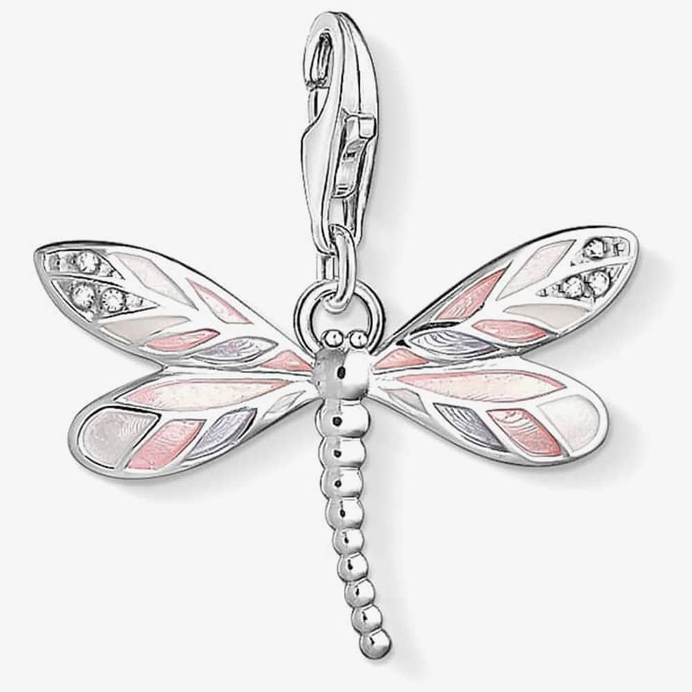 Thomas Sabo Sterling Silver Cubic Zirconia Pink Enamel Dragonfly Charm 1516-041-9
