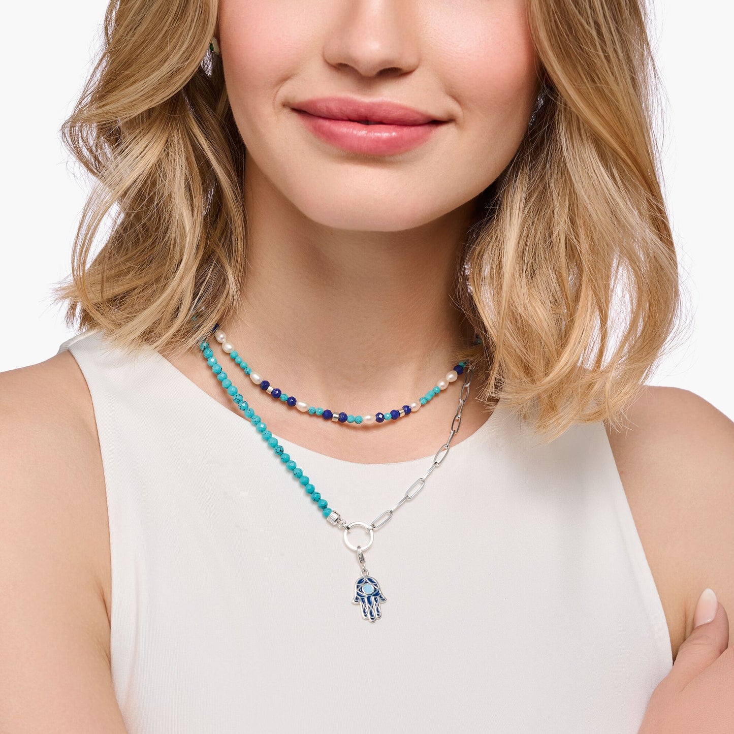 Thomas Sabo Charm Pendant Blue Fatima‘s Hand Silver 2020-007-1