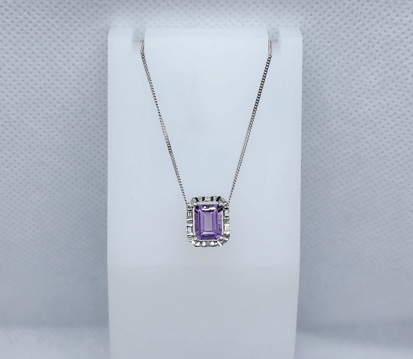 14K White Gold Diamond Amethyst Necklace