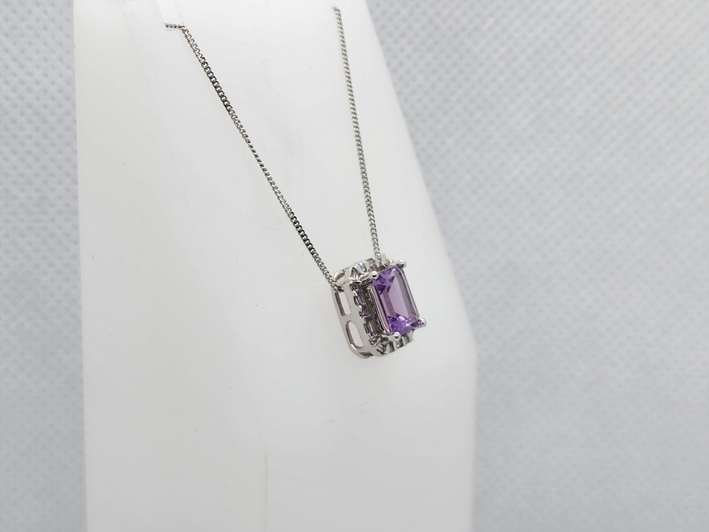 14K White Gold Diamond Amethyst Necklace