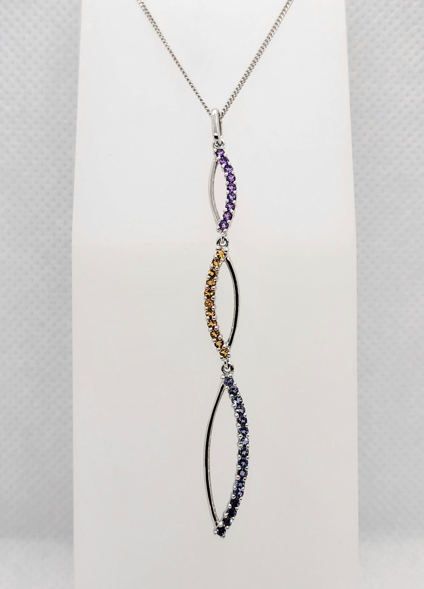 14K White Gold Amethyst Citrine Iolite Necklace