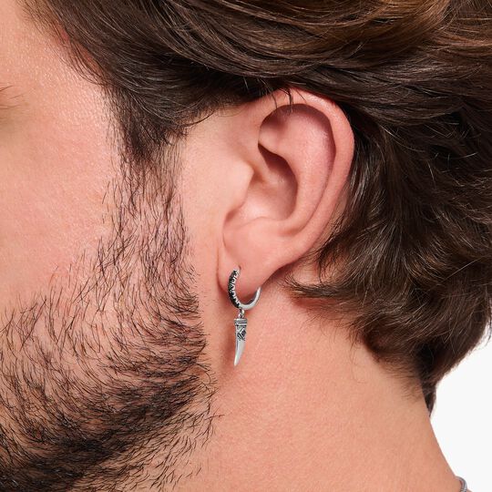 Thomas Sabo Sterling Silver Blackened Single Hoop Earring with Wolf's Tooth & Stones CR725-643-11