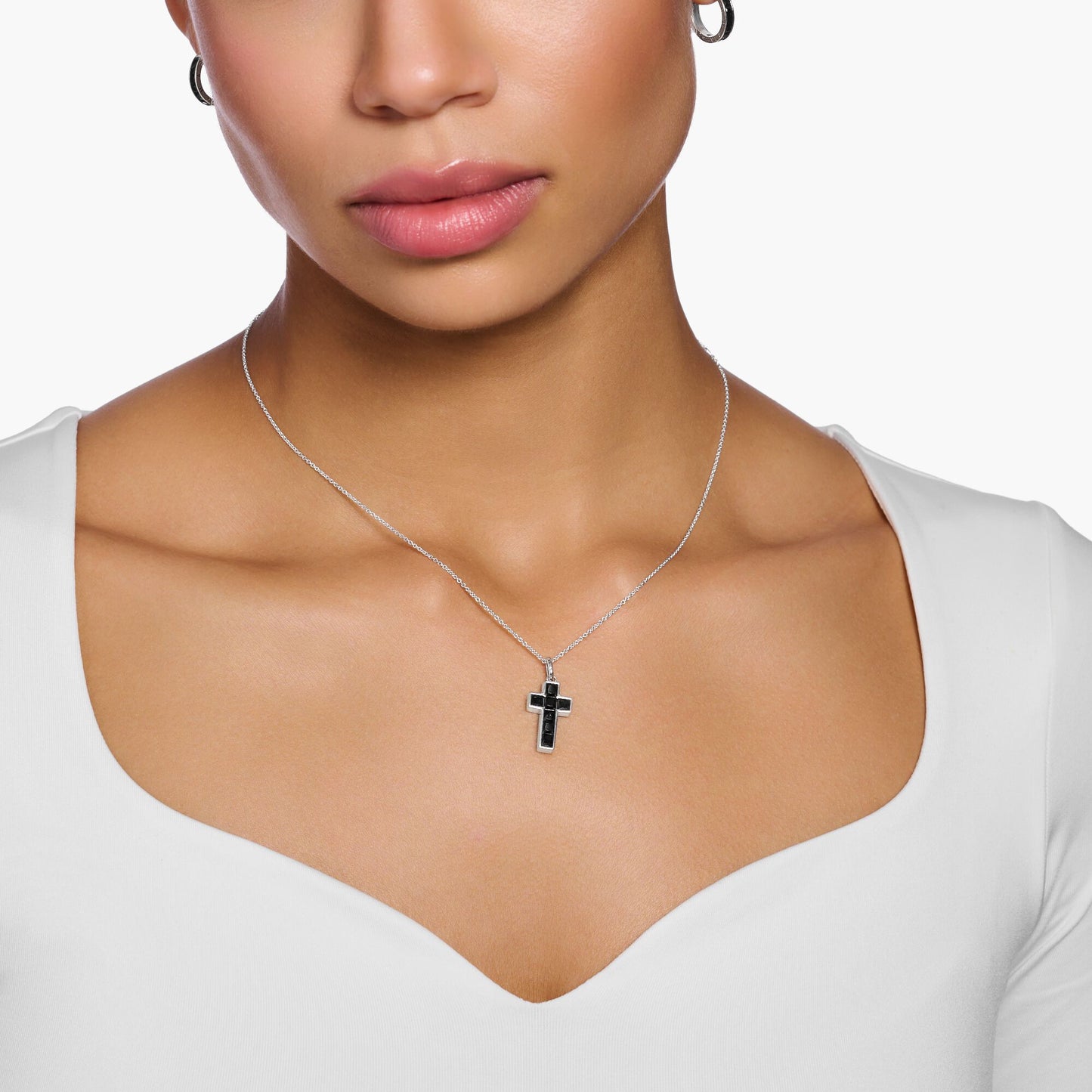 Thomas Sabo Necklace Cross With Black Stones Silver KE2166-643-11