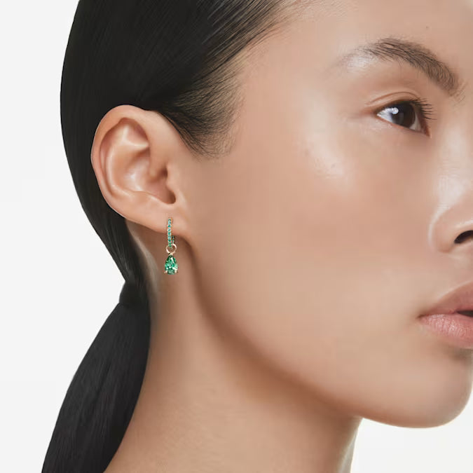 Swarovski Attract Drop Earrings Pear Cut, Green, Gold-Tone Plated 5723564