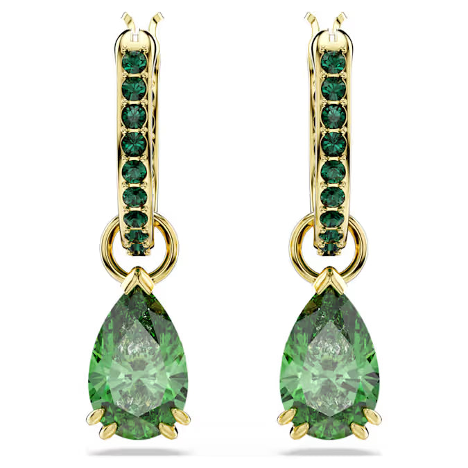 Swarovski Attract Drop Earrings Pear Cut, Green, Gold-Tone Plated 5723564