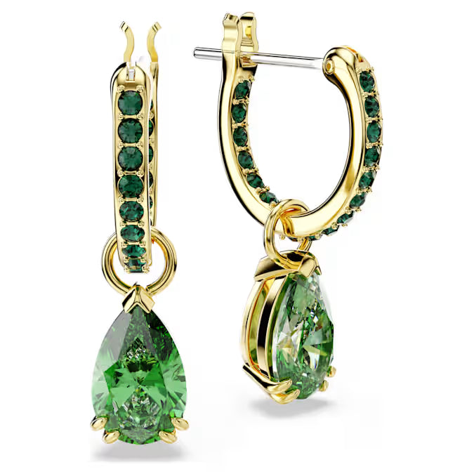 Swarovski Attract Drop Earrings Pear Cut, Green, Gold-Tone Plated 5723564