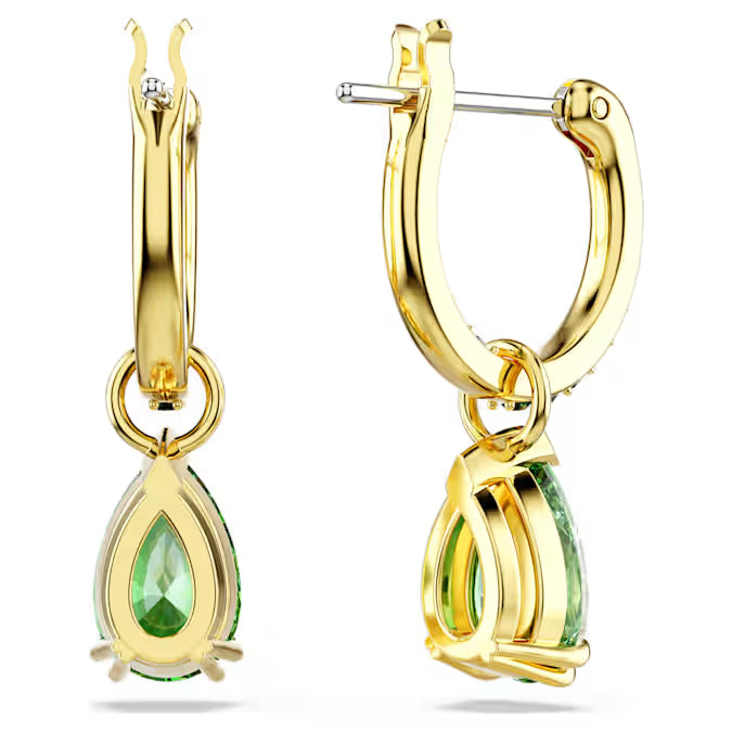 Swarovski Attract Drop Earrings Pear Cut, Green, Gold-Tone Plated 5723564