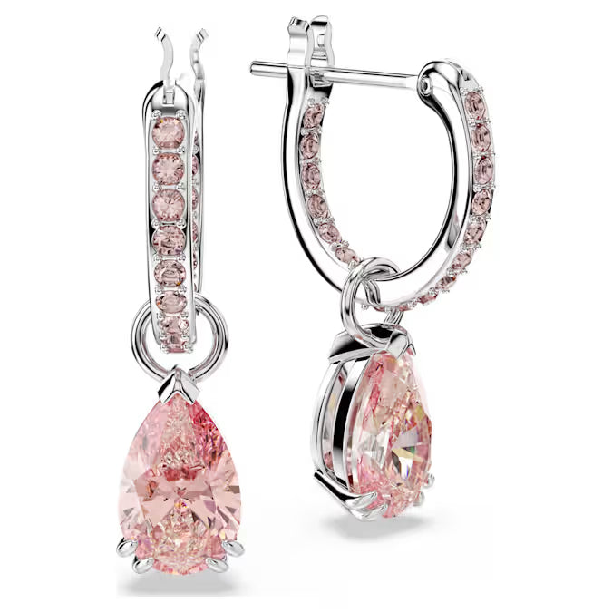 Swarovski Attract Drop Earrings Pear Cut, Pink, Rhodium Plated 5723566