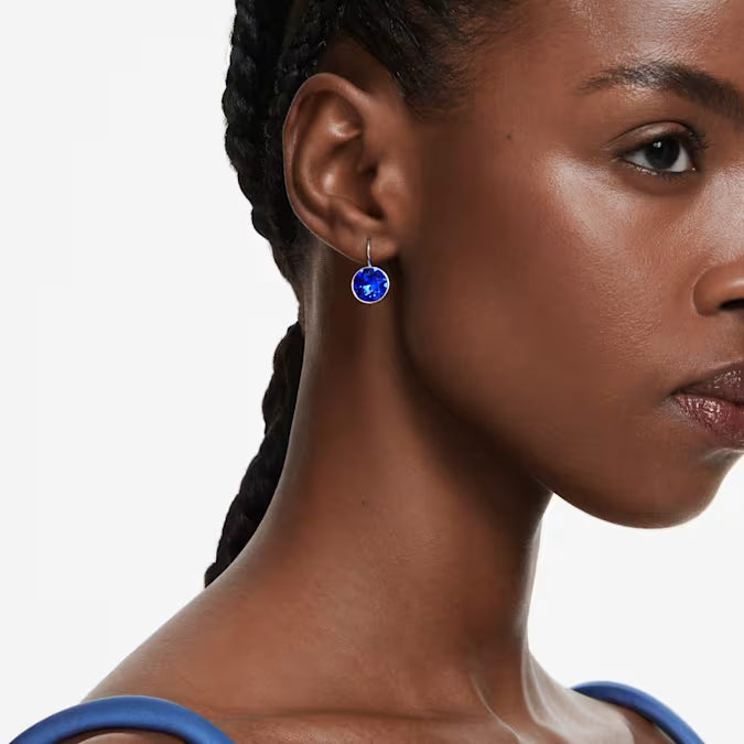 Swarovski Bella Drop Earrings Round Cut, Blue, Rhodium Plated 5724292