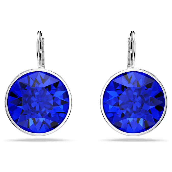 Swarovski Bella Drop Earrings Round Cut, Blue, Rhodium Plated 5724292