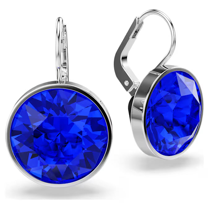 Swarovski Bella Drop Earrings Round Cut, Blue, Rhodium Plated 5724292