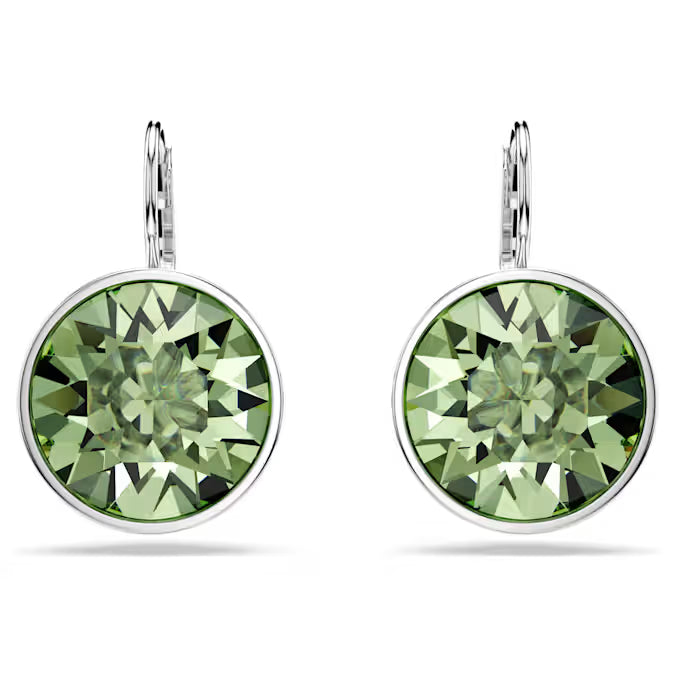Swarovski Bella Drop Earrings Round Cut, Green, Rhodium Plated 5724291