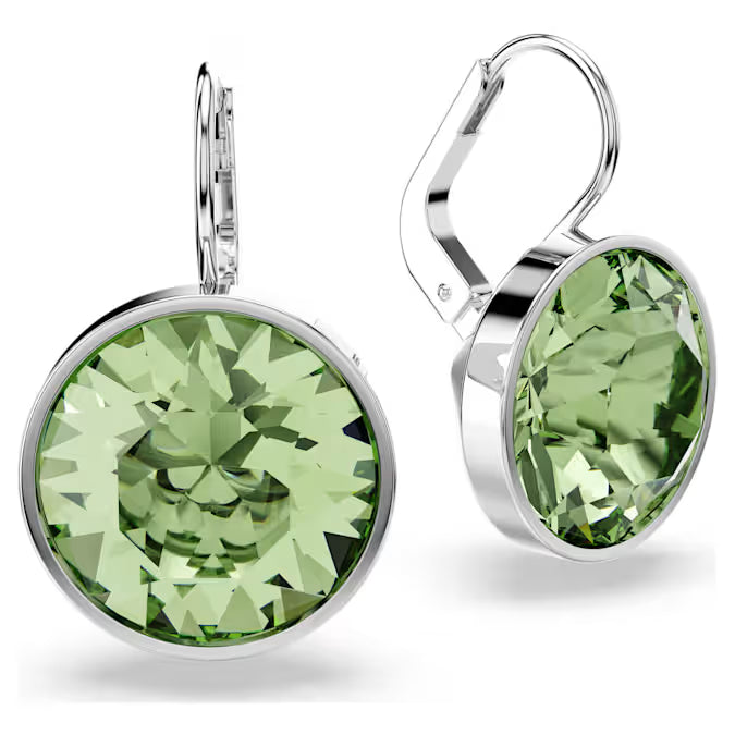 Swarovski Bella Drop Earrings Round Cut, Green, Rhodium Plated 5724291