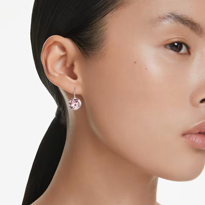 Swarovski Bella Drop Earrings Round Cut, Pink, Rhodium Plated 5724290