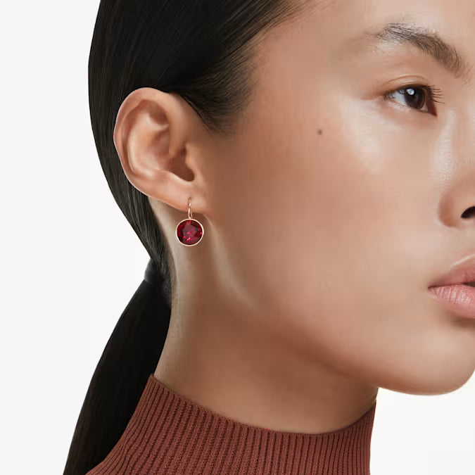 Swarovski Bella Drop Earrings Round Cut, Red, Gold-Tone Plated 5724288