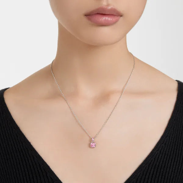 Swarovski Birthstone pendant Square cut, October, Pink, Rhodium plated 5651791