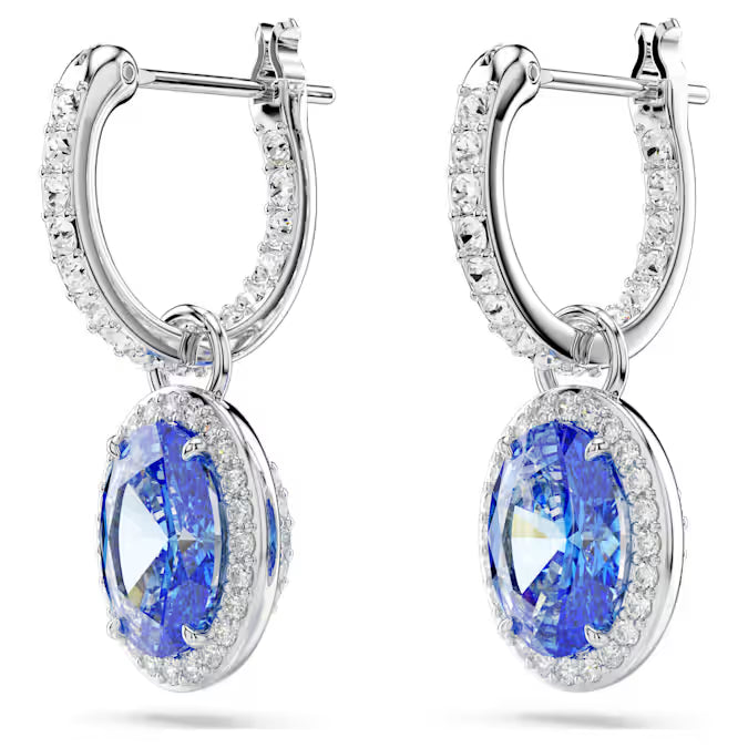 Swarovski Constella Drop Earrings Oval Cut, Blue, Rhodium Plated 5671817