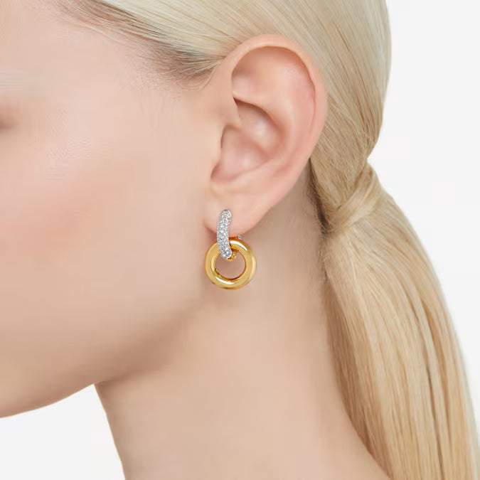 Swarovski Dextera Hoop Earrings Asymmetrical Design, Interlocking Loop, White, Gold-Tone Plated 5668818