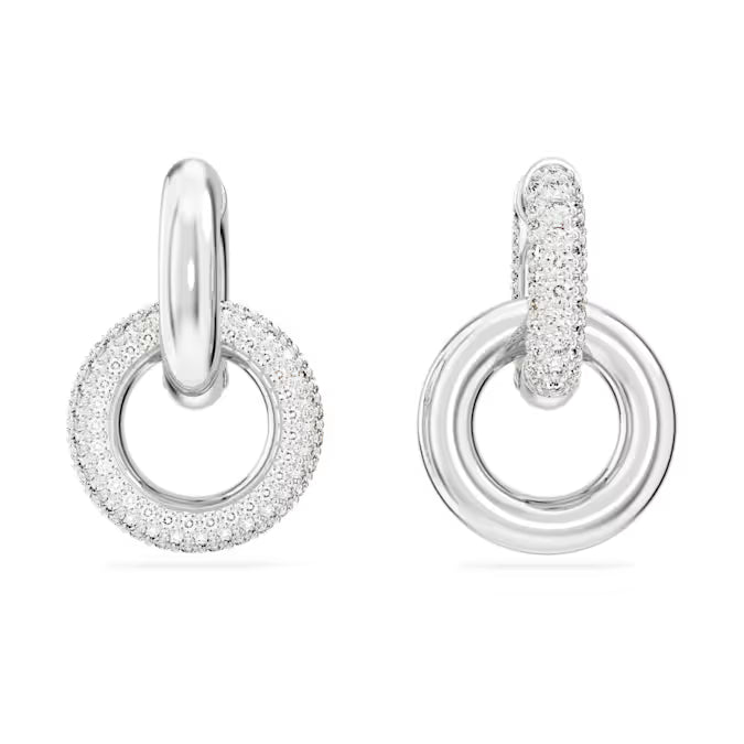 Swarovski Dextera Hoop Earrings Asymmetrical Design, Interlocking Loop, White Rhodium Plated 5671807