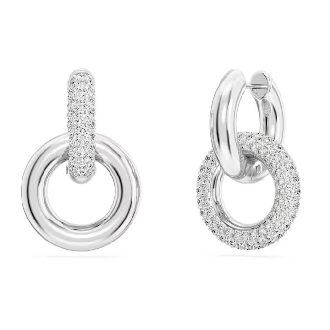 Swarovski Dextera Hoop Earrings Asymmetrical Design, Interlocking Loop, White Rhodium Plated 5671807