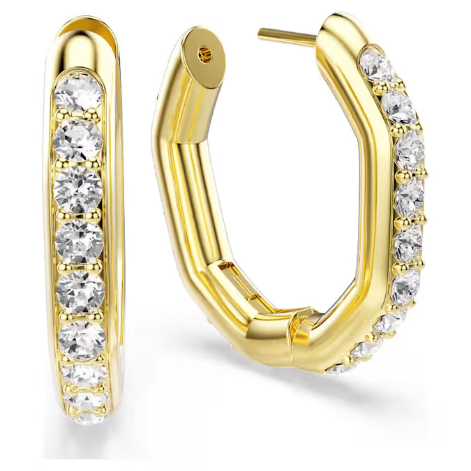 Swarovski Dextera Hoop Earrings Octagon Shape, Round Cut, Medium, White, Gold-Tone Plated 5724584