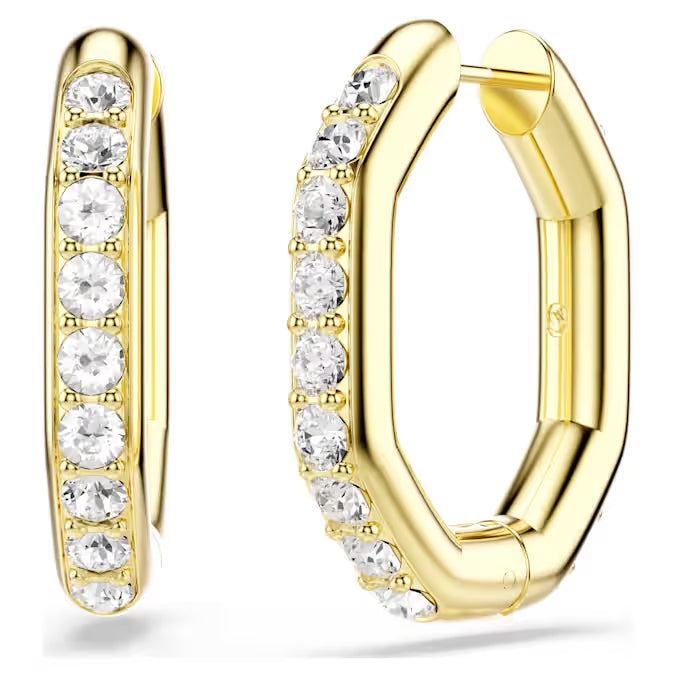 Swarovski Dextera Hoop Earrings Octagon Shape, Round Cut, Medium, White, Gold-Tone Plated 5724584