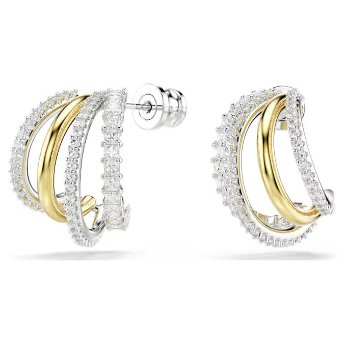 Swarovski Hyperbola Hoop Earrings Mixed Cuts, Mini, White, Mixed Metal Finish 5689718