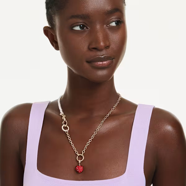 Swarovski Idyllia Charm Round Cut, Heart, Red, 18k Gold-Plated Finish 5742994