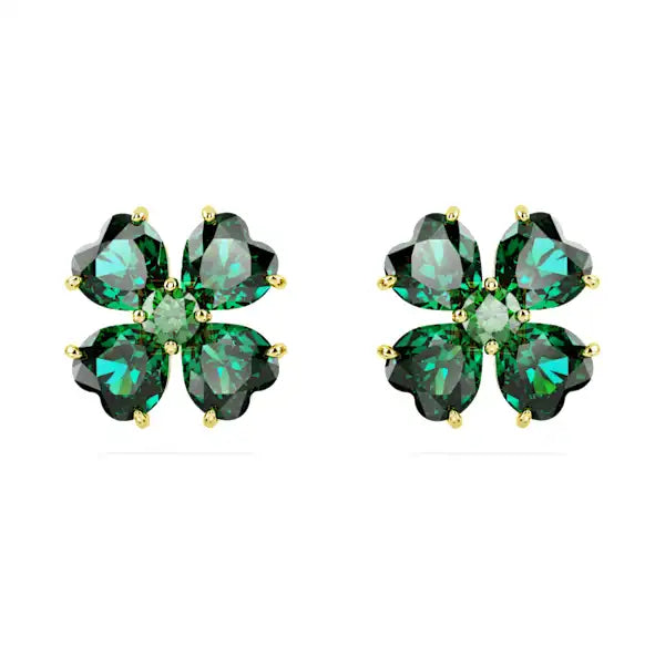 Swarovski Idyllia Stud Earrings Clover, Green, Gold-Tone Plated 5666236
