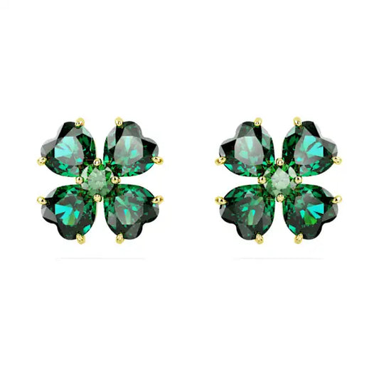 Swarovski Idyllia Stud Earrings Clover, Green, Gold-Tone Plated 5666236