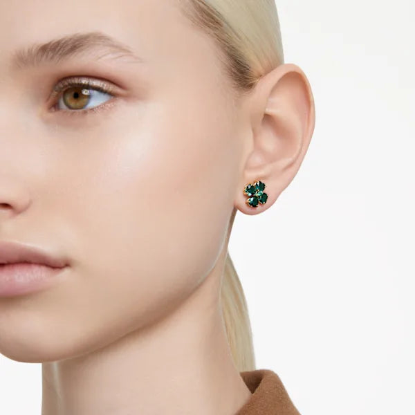 Swarovski Idyllia Stud Earrings Clover, Green, Gold-Tone Plated 5666236