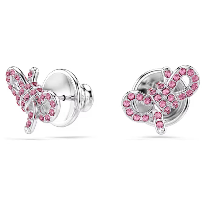 Swarovski Lifelong Bow Stud Earrings Bow, Pink, Rhodium Plated 5723557