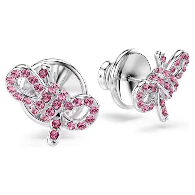 Swarovski Lifelong Bow Stud Earrings Bow, Pink, Rhodium Plated 5723557