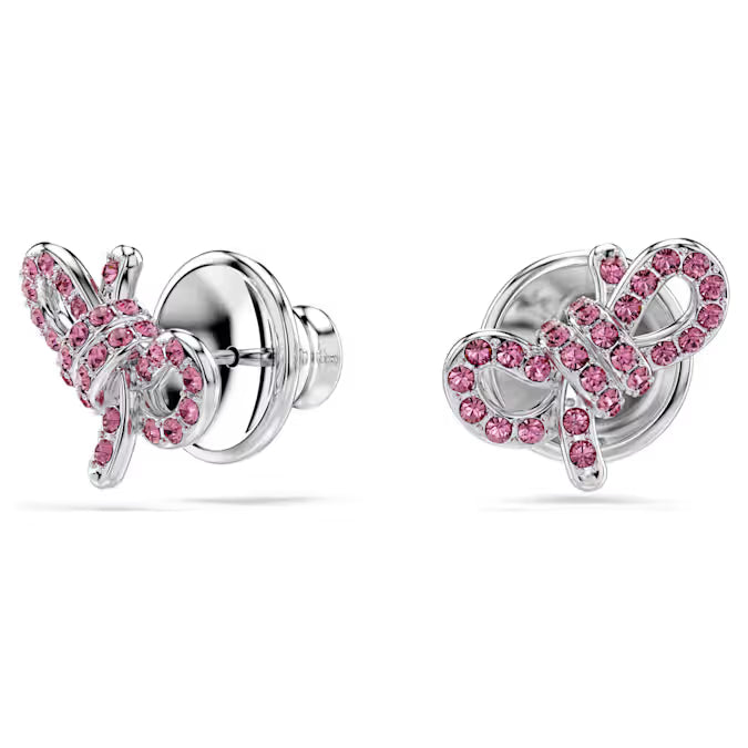 Swarovski Lifelong Bow Stud Earrings Bow, Pink, Rhodium Plated 5723557