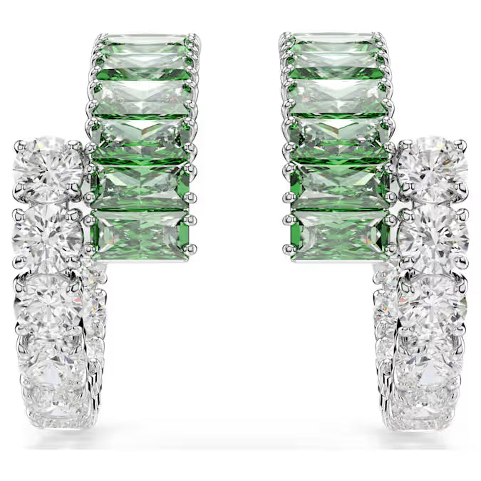 Swarovski Matrix Hoop Earrings Mixed Cuts, Green, Rhodium Plated 5732264