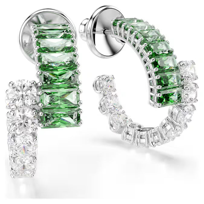 Swarovski Matrix Hoop Earrings Mixed Cuts, Green, Rhodium Plated 5732264