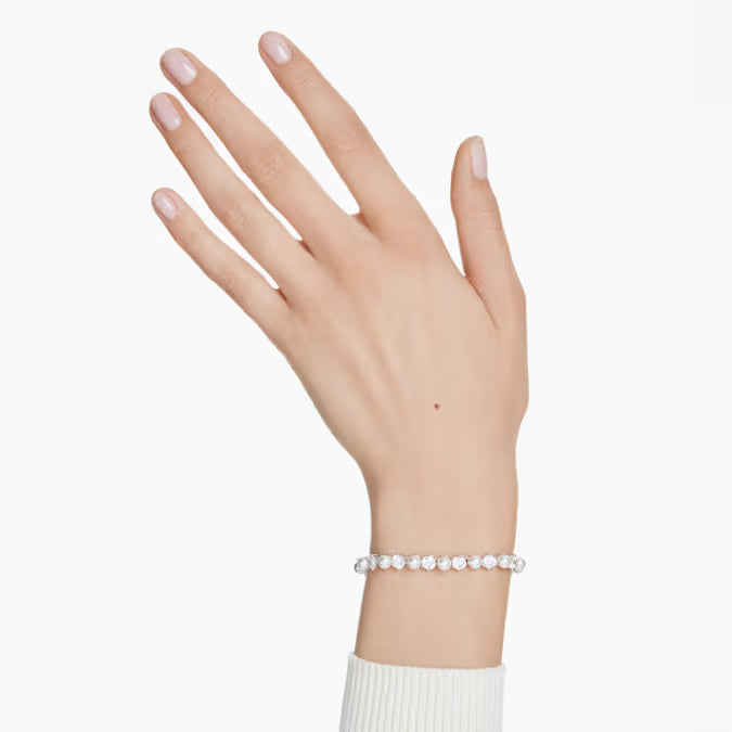 Swarovski Matrix Tennis Bracelet Crystal Pearl, Round Cut, White, Rhodium Plated 5689625