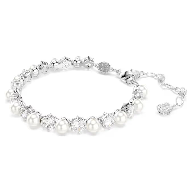 Swarovski Matrix Tennis Bracelet Crystal Pearl, Round Cut, White, Rhodium Plated 5689625