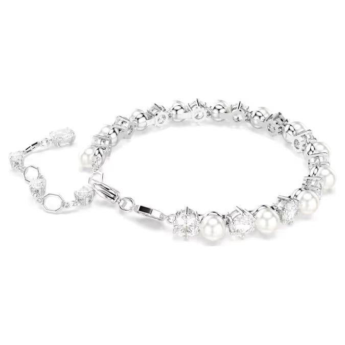 Swarovski Matrix Tennis Bracelet Crystal Pearl, Round Cut, White, Rhodium Plated 5689625