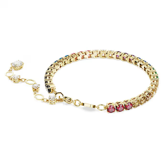 Swarovski Matrix Tennis Bracelet Round Cut, Multicoloured, Gold-Tone Plated 5685691