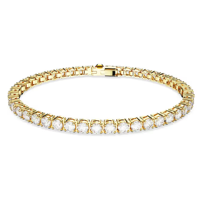 Swarovski Matrix Tennis Bracelet Round Cut, White, Gold-Tone Plated 5657664, 5657662