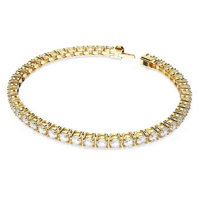 Swarovski Matrix Tennis Bracelet Round Cut, White, Gold-Tone Plated 5657664, 5657662