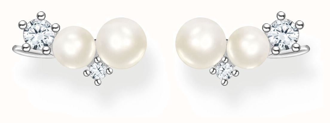 Thomas Sabo Sterling Silver Ear Climber Earrings With White Zirconia Stones Freshwater Pearl H2211-167-14