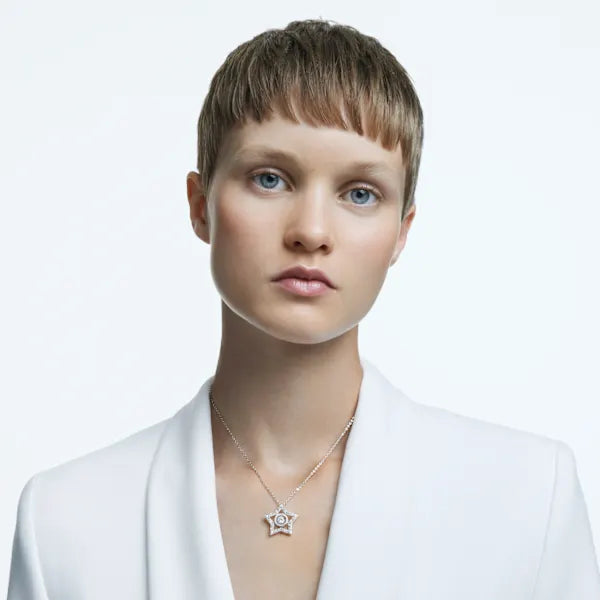 Swarovski Stella pendant Mixed cuts, Star, Long, White, Rhodium plated 5617919