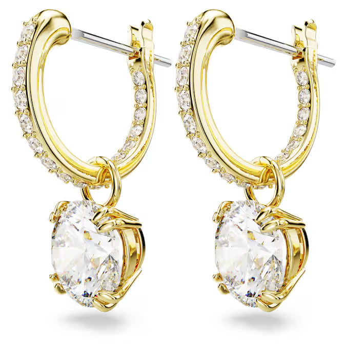 Swarovski Stilla Drop Earrings Round Cut, White, Gold-Tone Plated 5638802