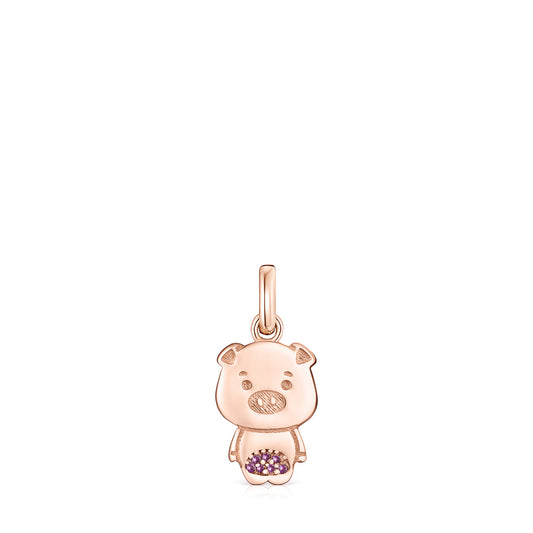 Tous Chinese Horoscope Pig Pendant in Rose Gold Vermeil with Ruby 918434540