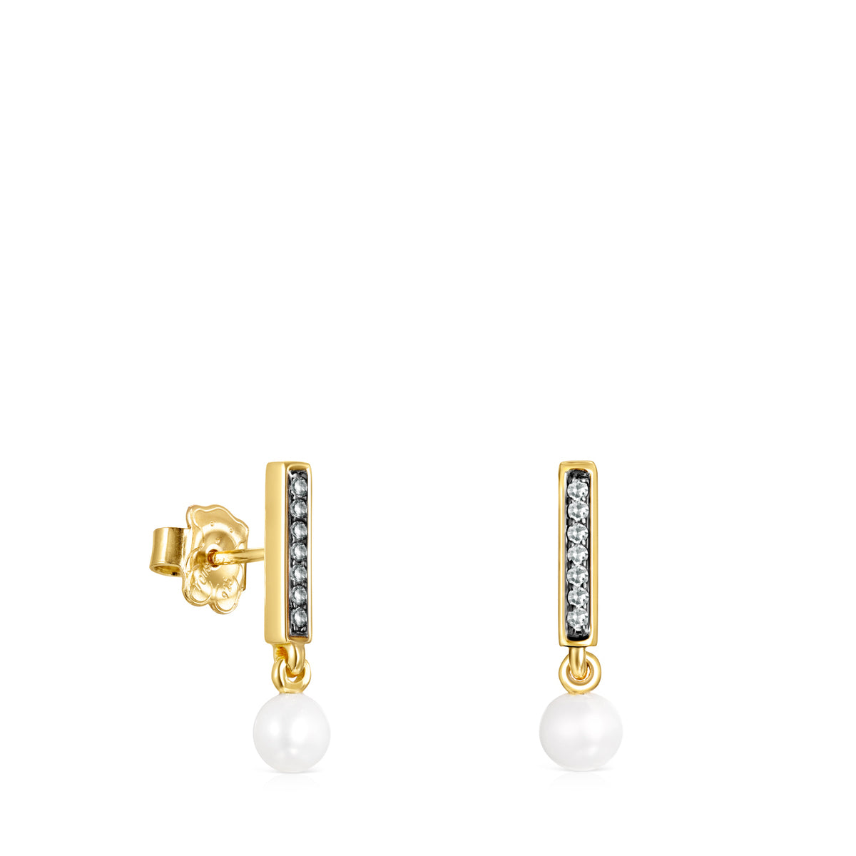 Tous Nocturne bar Earrings in Gold Vermeil with Diamonds and Pearl 918443740
