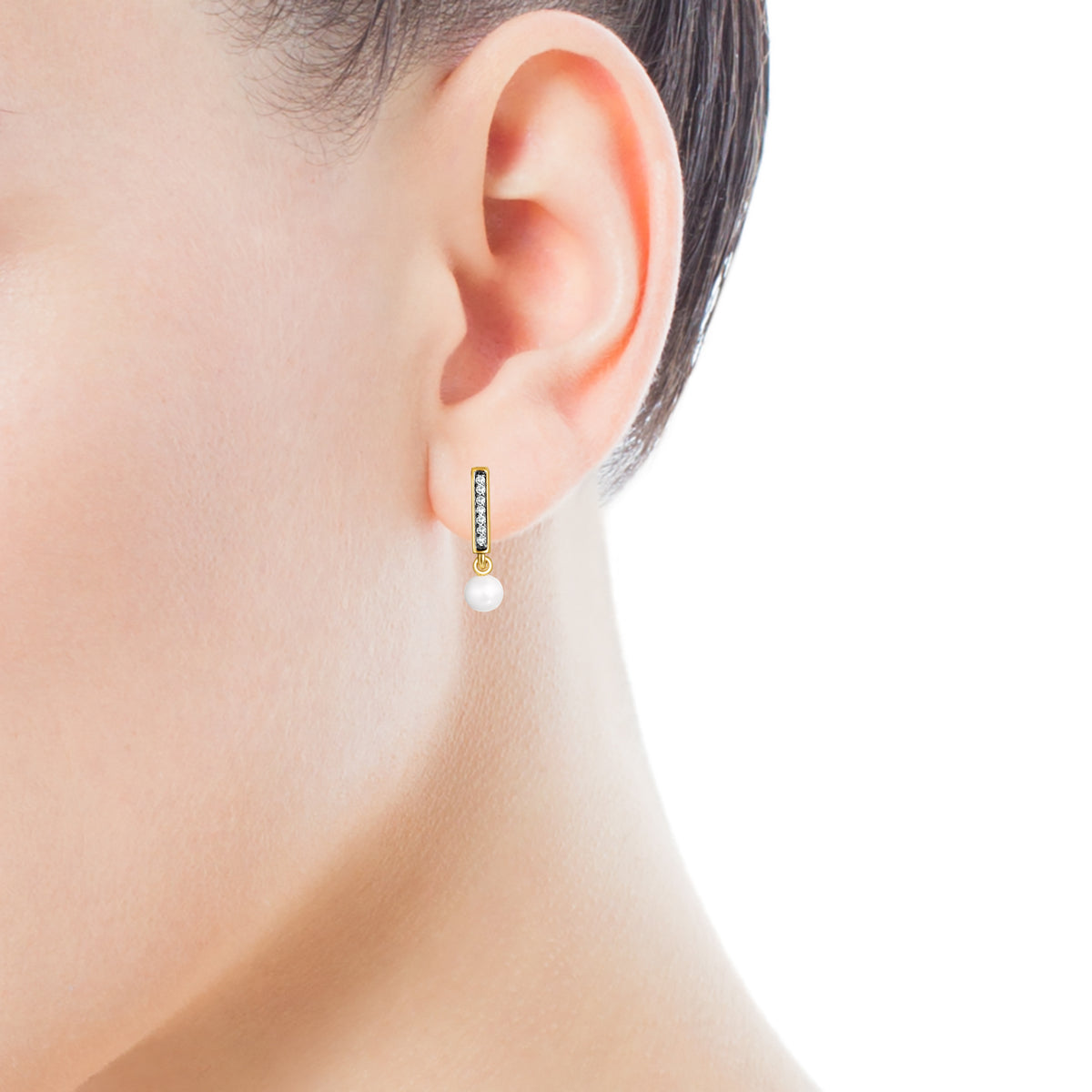 Tous Nocturne bar Earrings in Gold Vermeil with Diamonds and Pearl 918443740
