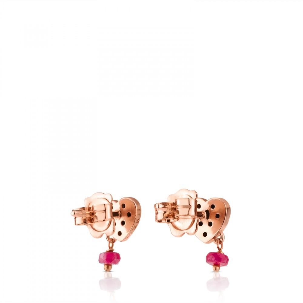 Tous Rose Vermeil Silver Motif Earrings with Spinel and Ruby 314933510