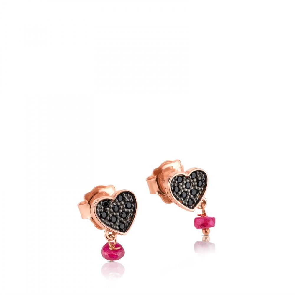 Tous Rose Vermeil Silver Motif Earrings with Spinel and Ruby 314933510